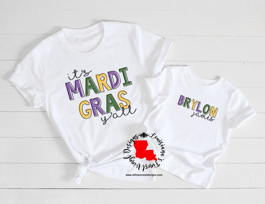 It's Mardi Gras Y'all + Kid's Mardi Gras Name Tee