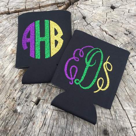 Monogrammed Mardi Gras Huggie