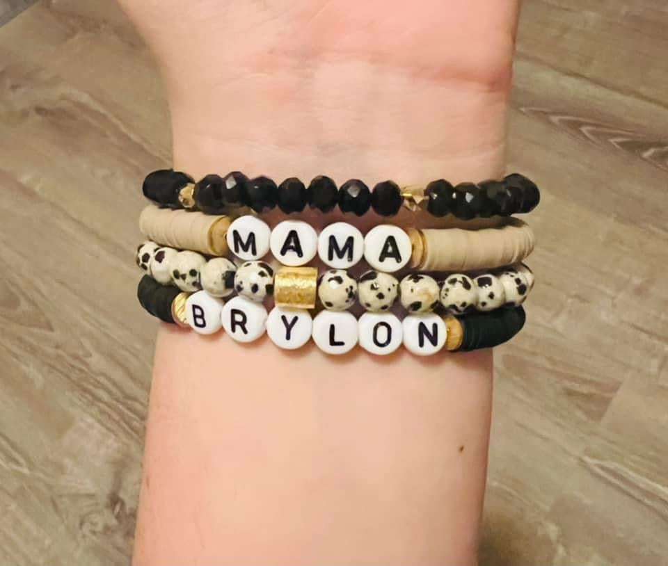 Dalmatian Bead + Black Accent Stack