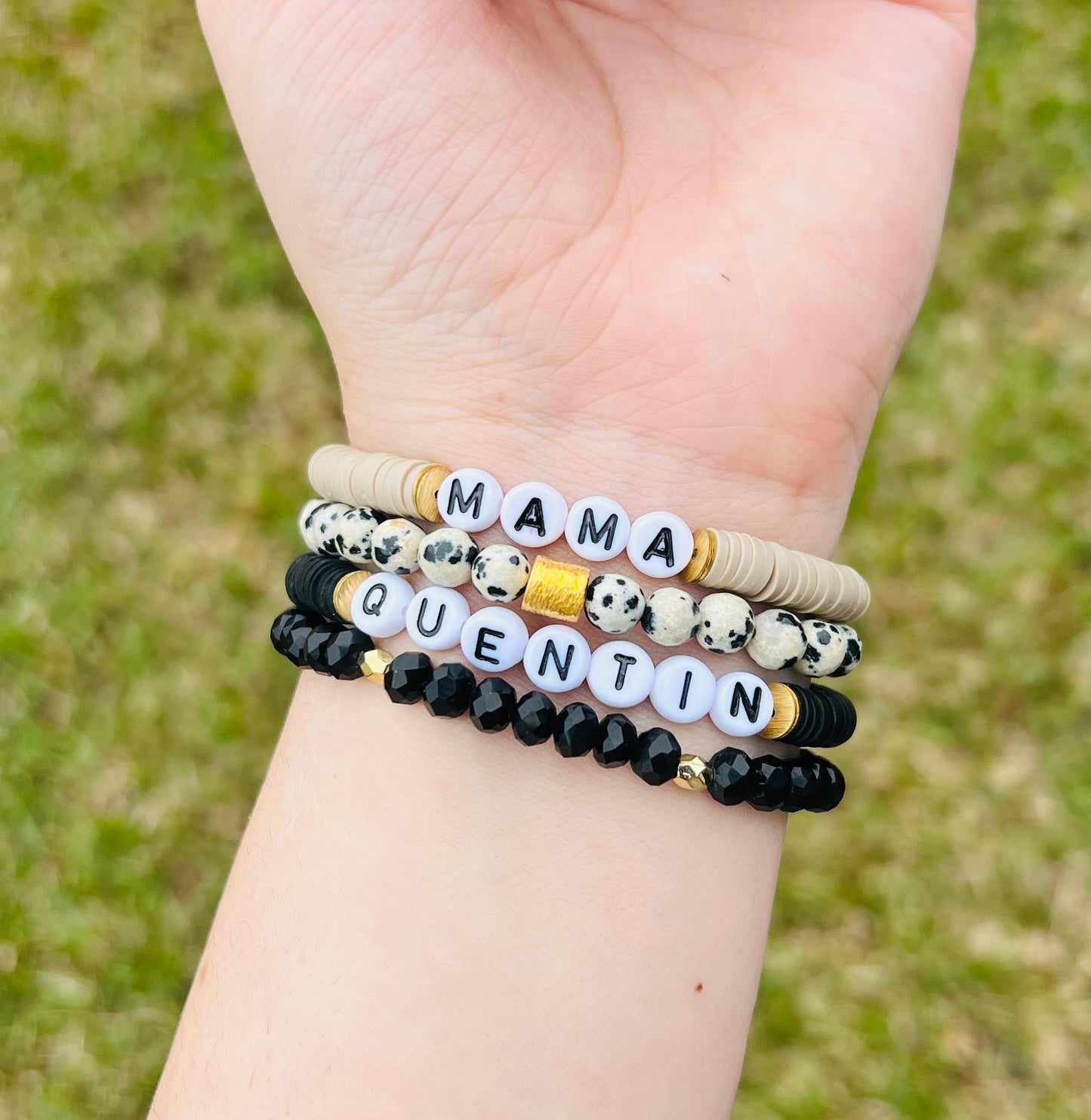 Dalmatian Bead + Black Accent Stack